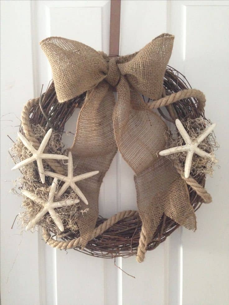 Neutral Palette Seashell and burlap wreath/seasyourday.com