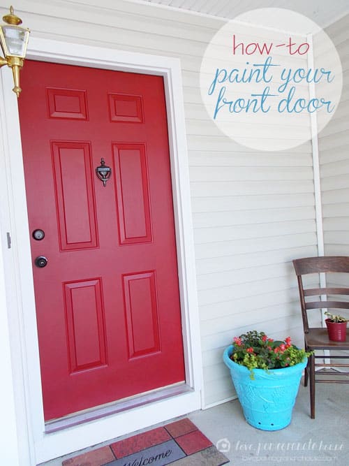 how to paint a front door tutorial instructions/www.seasyourday.com/Coastal Cool Blue Doors add seaside charm