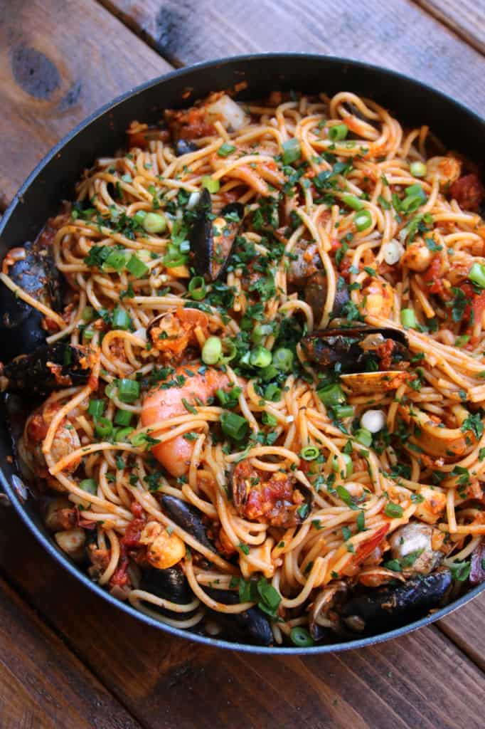 Latin Inspired Seafood Spaghetti 