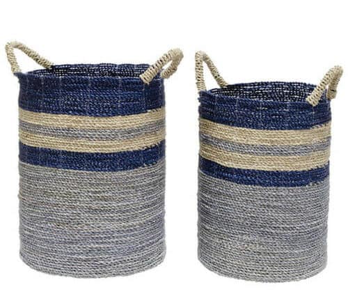 Coastal Beach Seagrass Striped Blue Ocean Baskets | Seagrass Baskets, Bins and Totes | Coastal and Nautical Decor | https://seasyourday.com/seagrass-baskets-bins-totes-nautical-coastal-decor