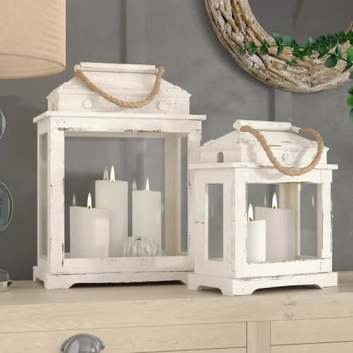 White Wood Lanterns at Joss and Main | Wood Lanterns for Indoor or Outdoor | DIY and Shop the Look Ideas | https://seasyourday.com/lanterns-wood-diy-shop-ideas