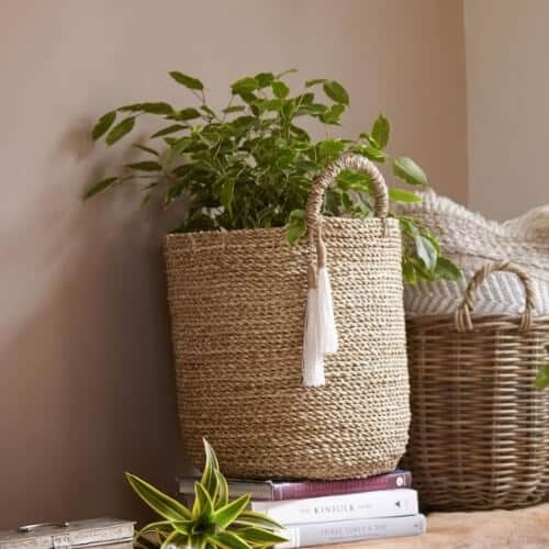 Small Seagrass Delilah Tote Basket with Tassels | Seagrass Baskets, Bins and Totes | Coastal and Nautical Decor | https://seasyourday.com/seagrass-baskets-bins-totes-nautical-coastal-decor