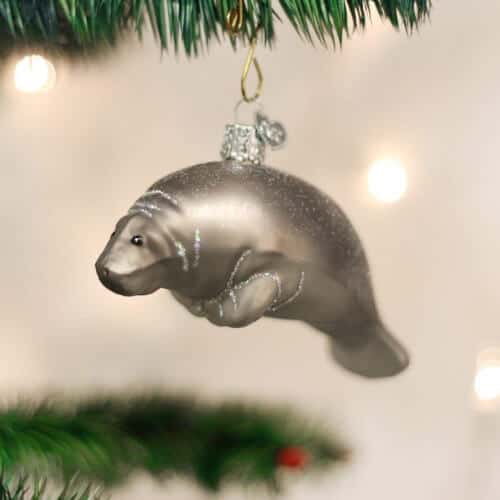Manatee Glass Blown Ornament | Coastal Christmas Tree Ornaments
