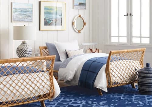 Twin Bedroom in Shiplap for Kids and Guests  | Nautical Decor & Design Ideas for Modern Coastal Living | https://seasyourday.com/modern-nautical-decor-design-coastal-living-ideas