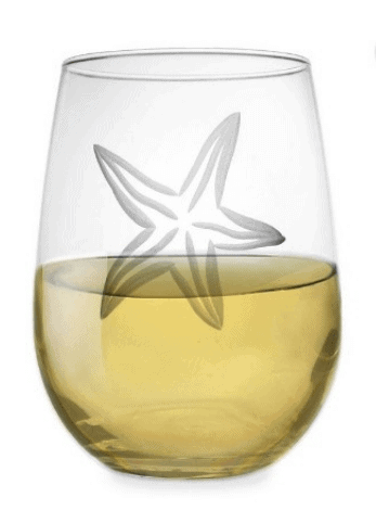 Starfish Etched Stemless Wine Glasses | Coastal and Beach Themed Hostess Gifts Under $50 | https://seasyourday.com/coastal-hostess-gifts-under-50-dollars/