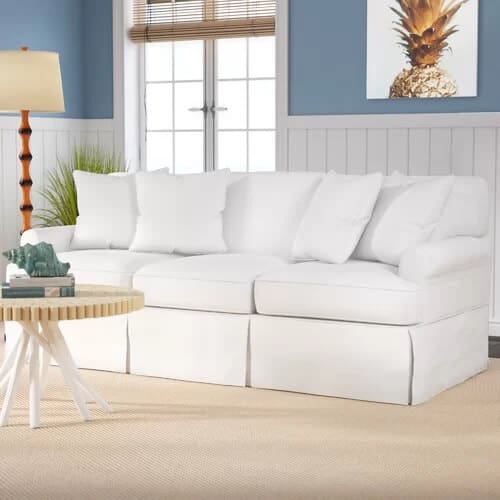 Traditional Coastal Slipcovered Sofa in white 