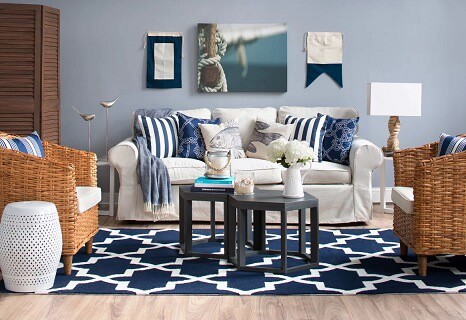Beachy Blue Living Room | Coastal Farmhouse Style