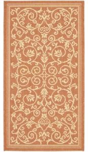 Indoor Outdoor Rug for front porch Peach Swirl design for Front Porch Pool or Patio 