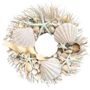 Front Porch or Indoor Wreath made from a variety of natural seashells and dried grasses 