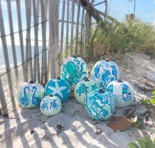 Blue Coastal Handpainted Pumpkins | Painted Pumpkins with a Coastal Style Flair |