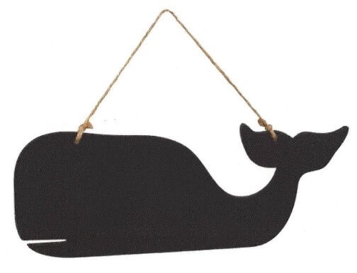Whale cut out Chalkboard. Black. Woven twine hanger. Sold on Amazon affiliate https://fave.co/2JzZQxz
