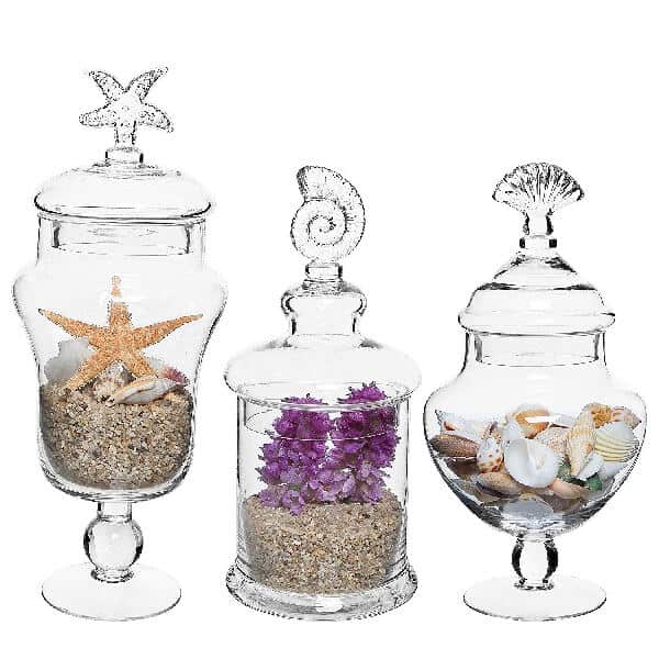 Seashell Handle Clear Glass Apothecary Jars. Sold on Amazon affiliate https://fave.co/2XCYEls