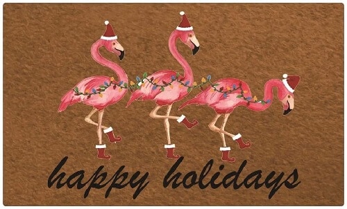 Flamingo Happy Holidays Doormat|Super Cute Gift Ideas for Flamingo Lovers
