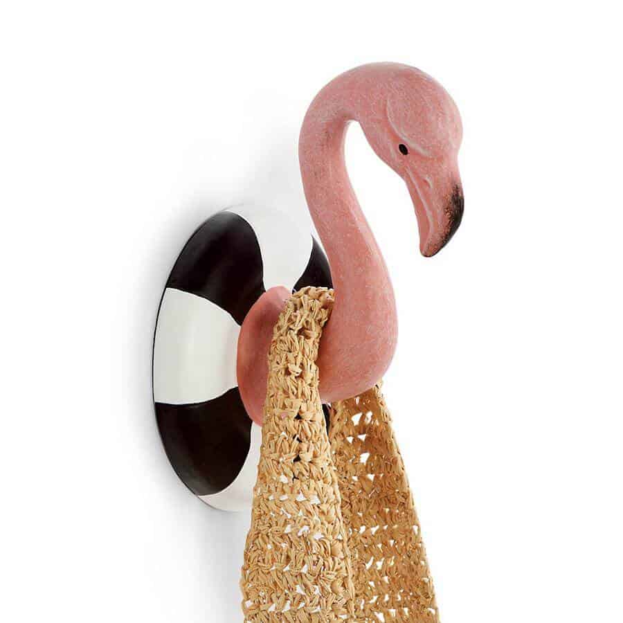 Flamingo Head Towel Hooks | Metal | White | Coastal, Nautical, Beach decor