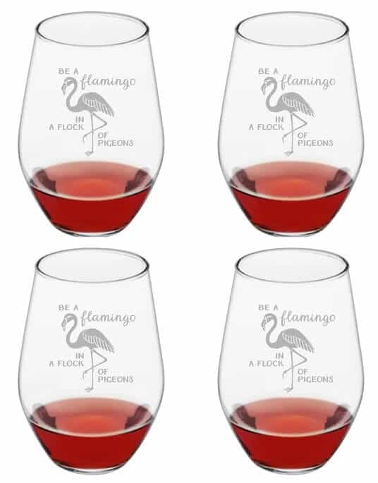 Be A Flamingo etched stemless wine glasses | Super Cute Gift Ideas for Flamingo Lovers
