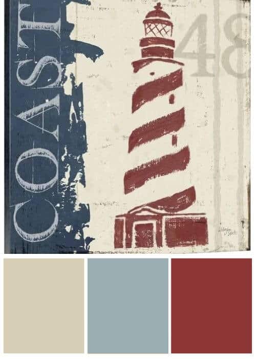 INSPIRATION COLORS FROM COASTAL WALL ART | Nautical Graphic Lighthouse sold by Great Big Canvas | Affiliate link: https://fave.co/2LQrCHD