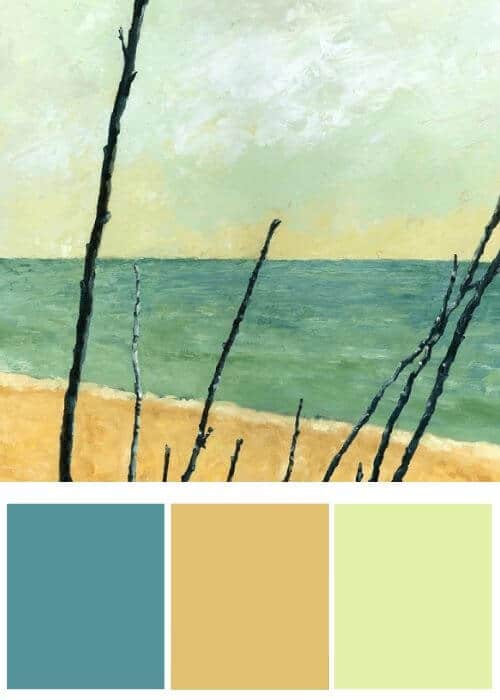 INSPIRATION COLORS FROM COASTAL WALL ART | Painted Branches on the Beach sold by Buy Art For Less | Affiliate link: https://fave.co/2xGACa0
