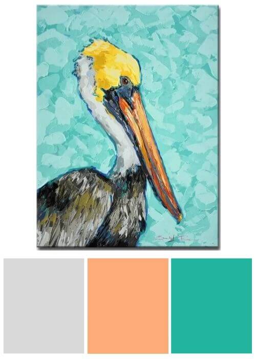 INSPIRATION COLORS FROM COASTAL WALL ART | Pelican Painting Print by Highland Dunes | Affiliate link: https://fave.co/2S5d5J0