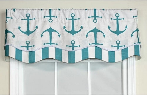 Anchor motif window curtain valance and stripes in Teal and White | Nautical Decor | Coastal Decor
| NAUTICAL BATHROOM DECOR FEATURING ANCHOR MOTIFS