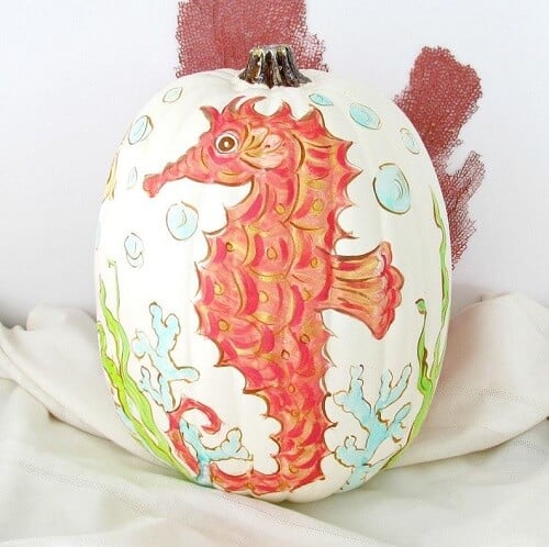 Coastal Beach Seahorse Pumpkin | Painted Pumpkins with a Coastal Style Flair