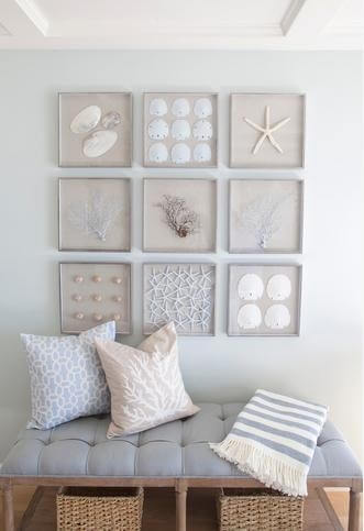 A wall art collection of framed starfish, sand dollars, seashells and sea fans | Show off your "crafty" side with these 13 Sand Dollar Art Ideas | Easy DIY Project | Coastal Art | Seashell Art
https://seasyourday.com/13-sand-dollar-art-and-craft-ideas