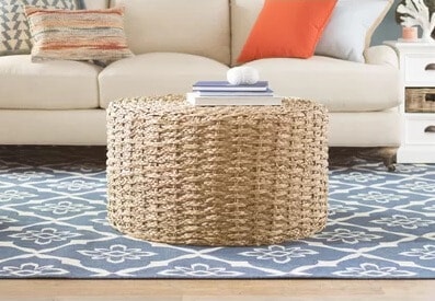 Grass Knotwork Coffee Table. Accent your room in a touch of tropical style with this lovely coffee table, showcasing an intricately hand-knotted rush grass design.  #beachcottage #livingroom #style #coastalcottage #seagrass