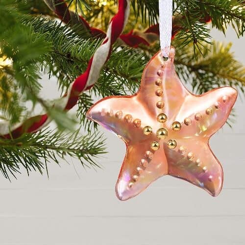 LARGE Coastal Aqua Sequins 8" Starfish Christmas Holiday Ornament 