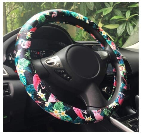 Flamingo Patterned Steering Wheel Cover | Super Cute Gift Ideas for Flamingo Lovers