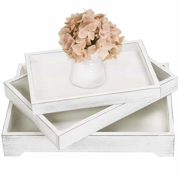 Set of 3 Vintage White Wood Nesting Breakfast Serving Trays. Sold on Amazon affiliate https://fave.co/30DwTGD