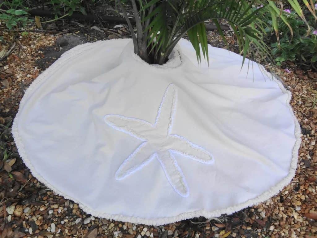 White on White Starfish Christmas Tree Skirt | 9 Coastal Christmas Tree Skirts