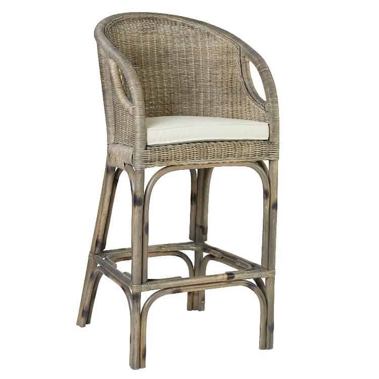 Natural Rattan Bar Stools. Natural color fabric cushion. Sold on Amazon affiliate https://fave.co/2LS4sk6